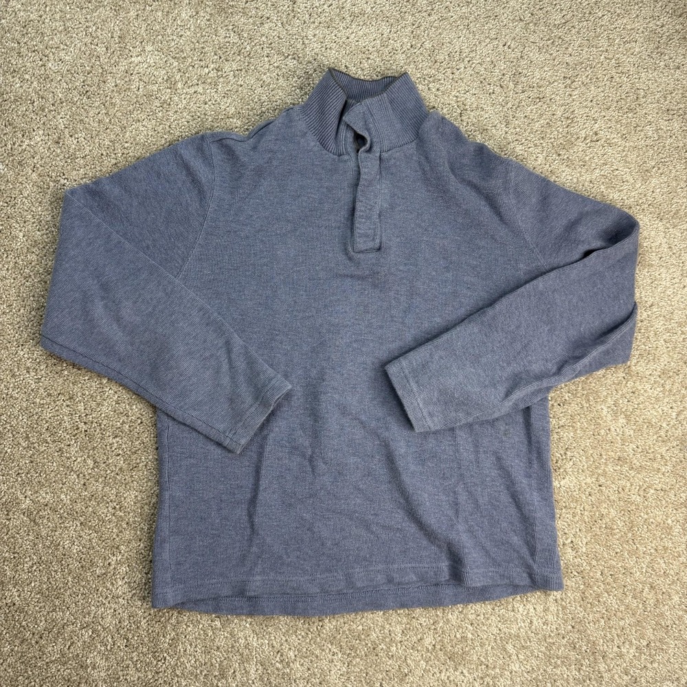 MARK LAN Sweater Womens Medium Blue Cotton Tight Knit Mock Neck Button Pullover